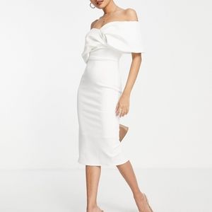 4 NWT True Violet White Bridal Off Shoulder Sheath Pencil Dress